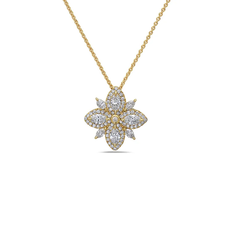 Women’s diamond chain necklaces-Diamond Lotus Pendant Necklace