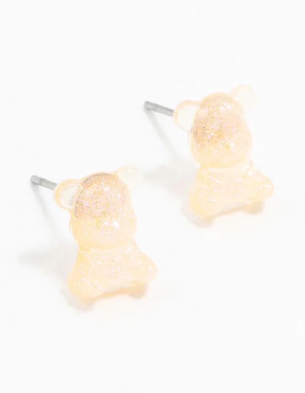 Women’s diamond drop earrings-Plastic Holographic Teddybear Stud Earrings