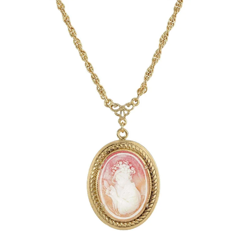 Women’s diamond chain necklaces-1928 Jewelry Victorian Reflections Carnelian & Ivory Cameo Pendant Necklace 18"