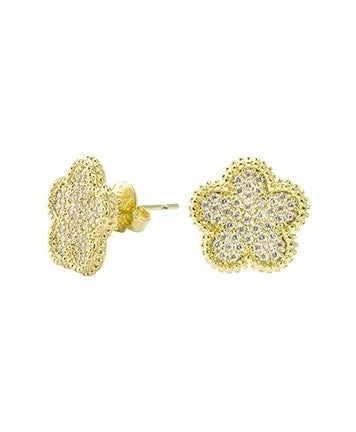 Women’s earrings with diamonds-Crystal Clover Stud Earrings