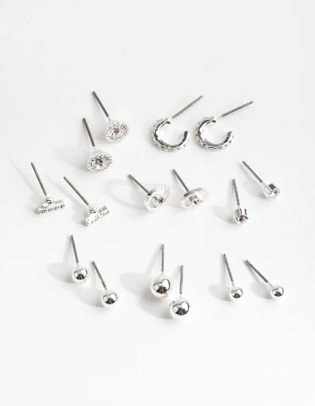 Women’s screw-back earrings-Silver Mini Hoop and Stud 8-Pack Earring