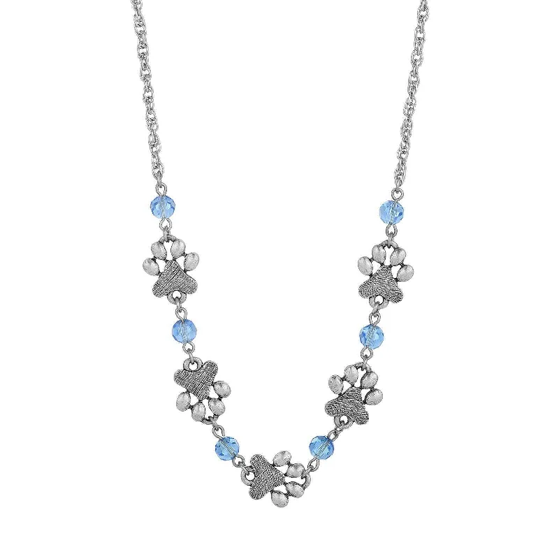 Women’s custom necklaces-1928 Jewelry Light Blue Sapphire Bead Pewter Paw Necklace 16" + 3" Extender