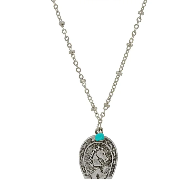 Women’s multi-strand necklaces-1928 Jewelry Southwest Turquoise Bead Horseshoe & Horse Pendant Necklace 16" + 3" Extender