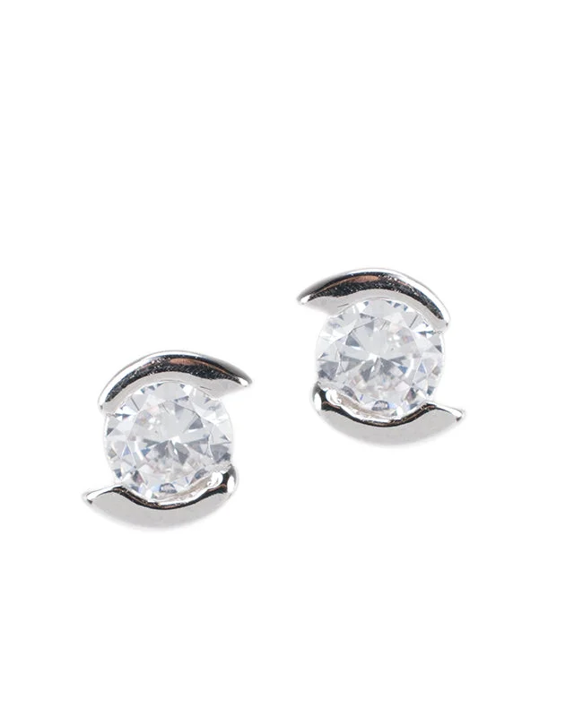 Women’s simple stud earrings-Round CZ Earrings