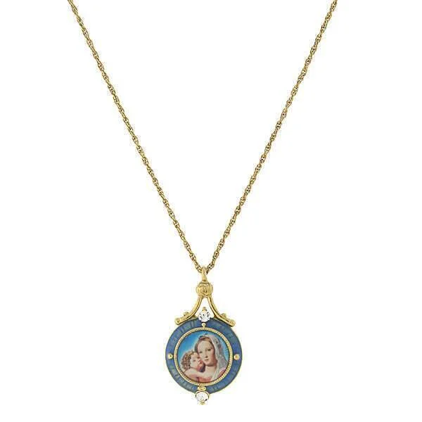 Women’s birthstone necklaces-Symbols Of Faith Blue Enamel Mary And Child Pendant Necklace 16" + 3" Extender