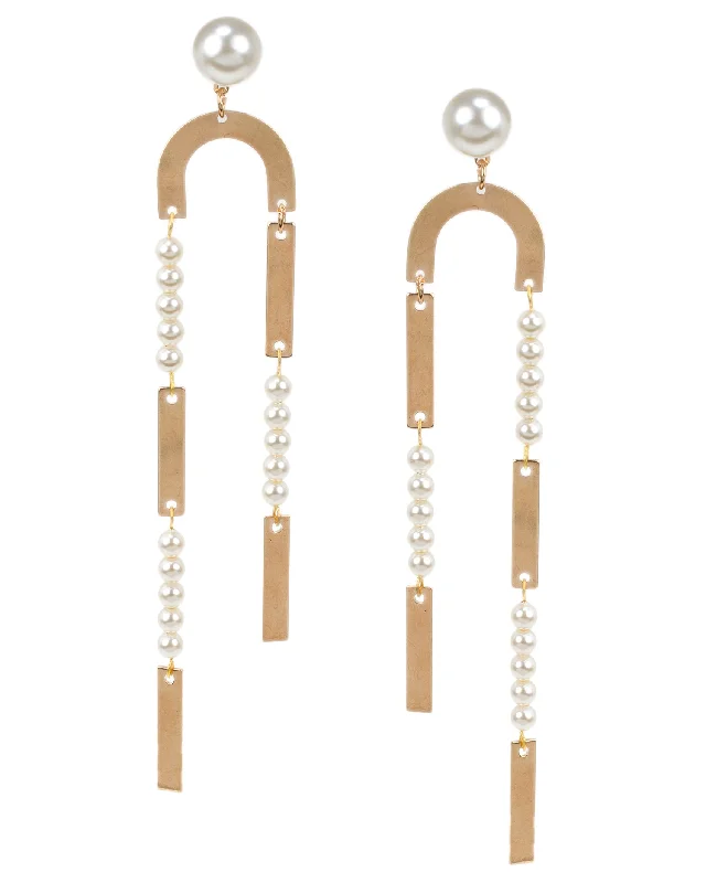 Women’s screw-back earrings-Pearl Horseshoe Elongated Earrings