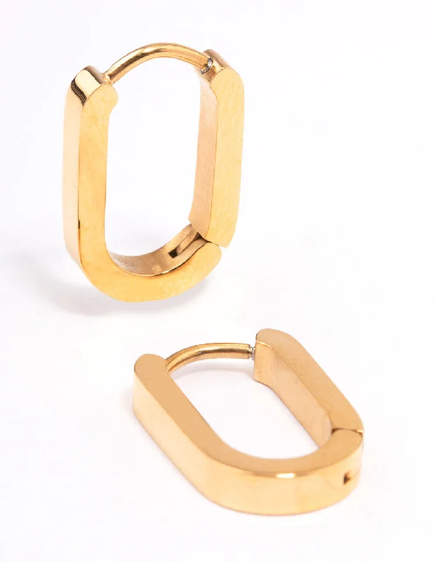 Women’s large earrings-Gold Plated Surgical Steel Small Rectangle Huggie Earrings