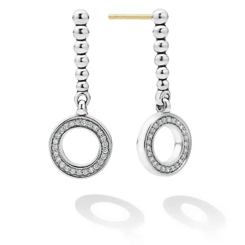 Women’s gold-plated earrings-Caviar Spark Drop Circle Diamond Earrings