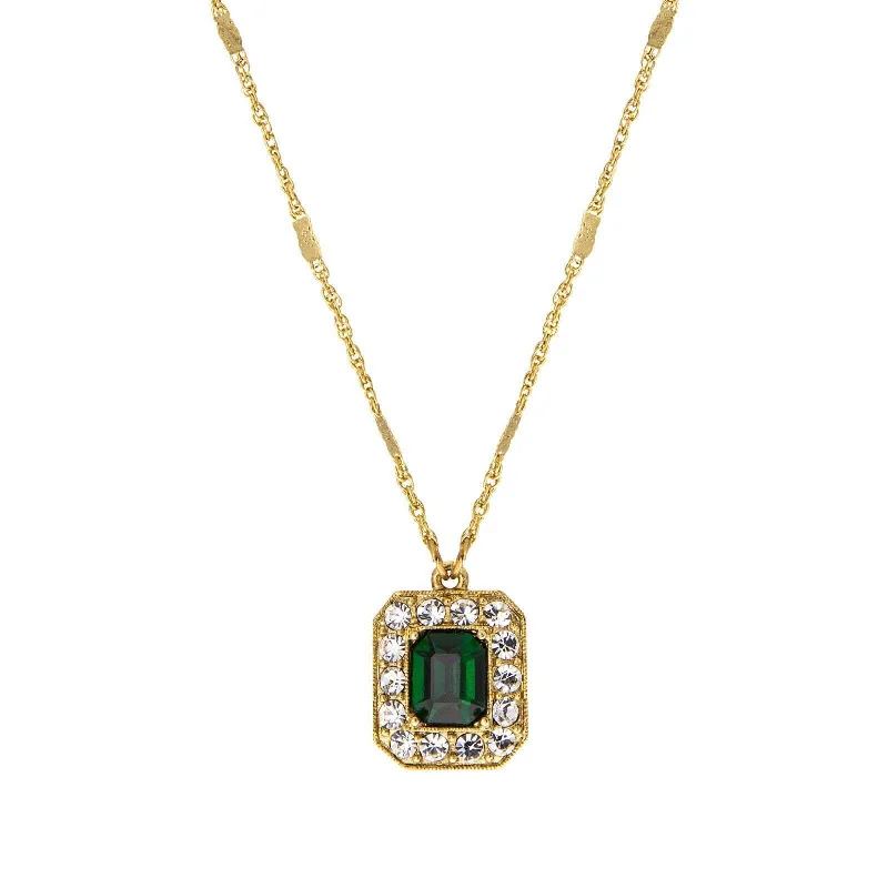 Women’s celestial pendant necklaces-1928 Jewelry Petite Octagon Emerald Crystal Pendant Necklace 16" + 3" Extender