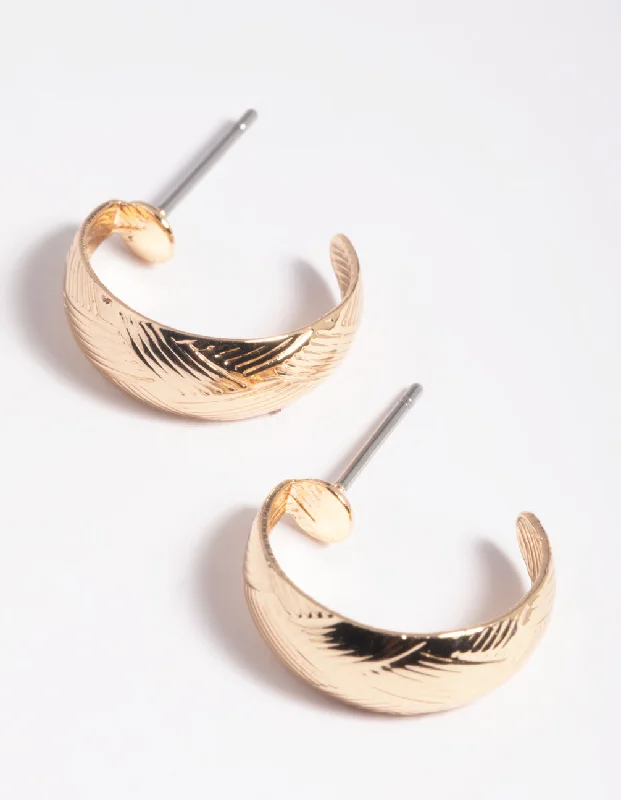 Women’s oversized earrings-Gold Woven Huggie Hoop Earrings