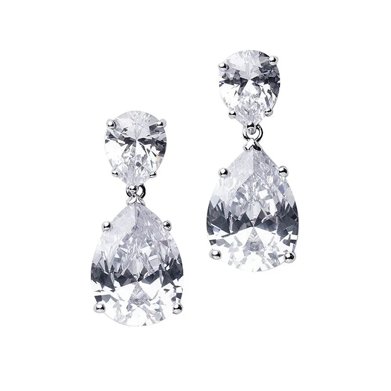 Women’s geometric drop earrings-Double Pear Drop Earrings