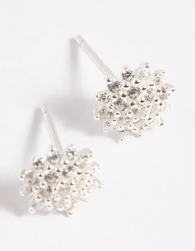 Women’s dangling earrings-Sterling Silver Cubic Zirconia Sun Stud Earrings