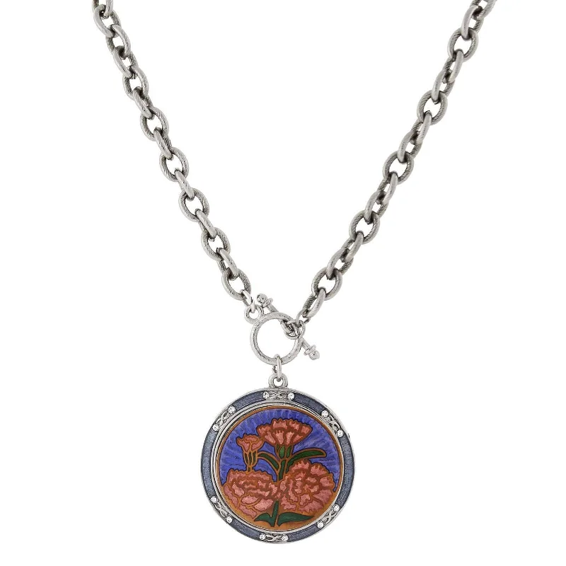 Women’s designer necklaces-1928 Jewelry Blue and Orange Floral Enamel Medallion Toggle Pendant Necklace 20