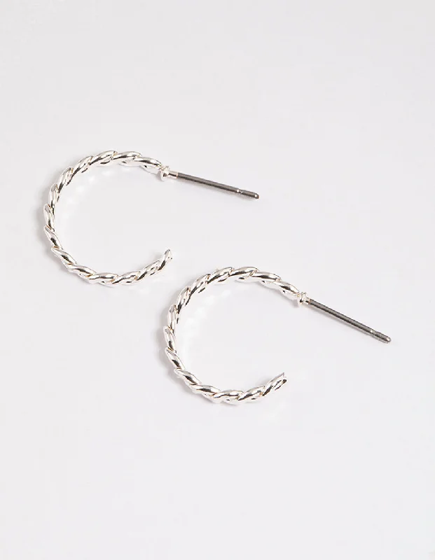 Women’s silver drop earrings-Silver Figure Eight Twisted Huggie Earrings