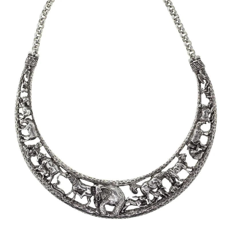 Women’s matching necklaces-1928 Jewelry Elephant & Safari Animals Collar Necklace 14.5"