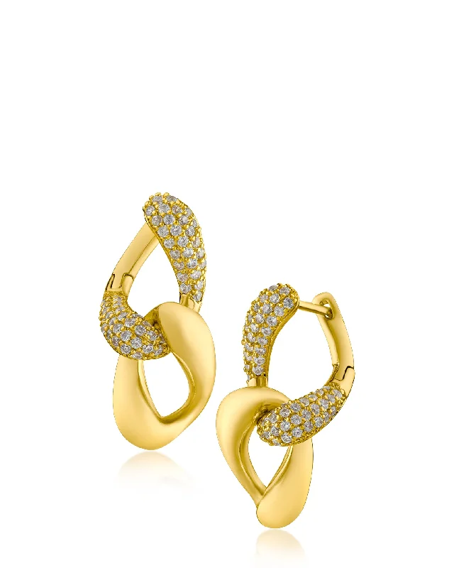 Women’s clip-on earrings-Pave Double Link Earrings