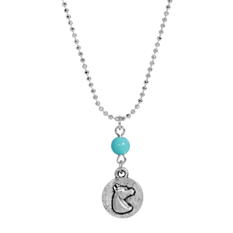 Women’s heart-shaped pendant necklaces-1928 Jewelry Southwest Turquoise Bead Horse Head Pendant Necklace 18"