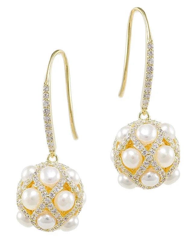 Women’s gold earrings-Freshwater Pearl Ball Drop Earrings