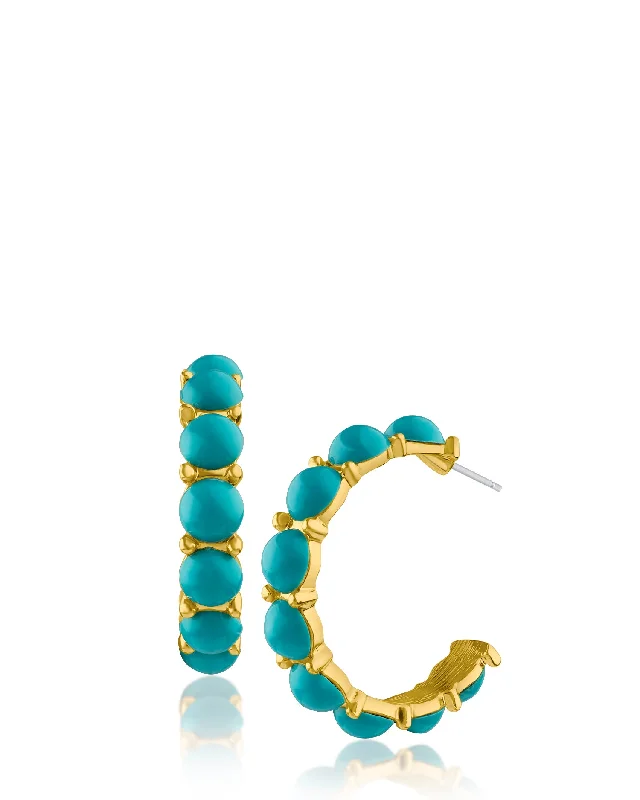 Women’s stud earrings with gemstones-Large Turquoise Hoop Earrings