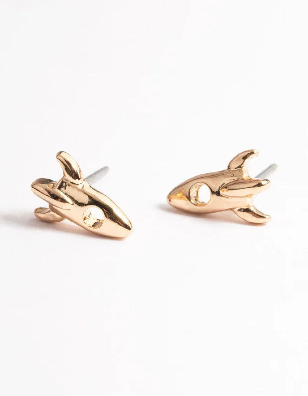 Women’s ruby earrings-Gold Spaceship Stud Earrings