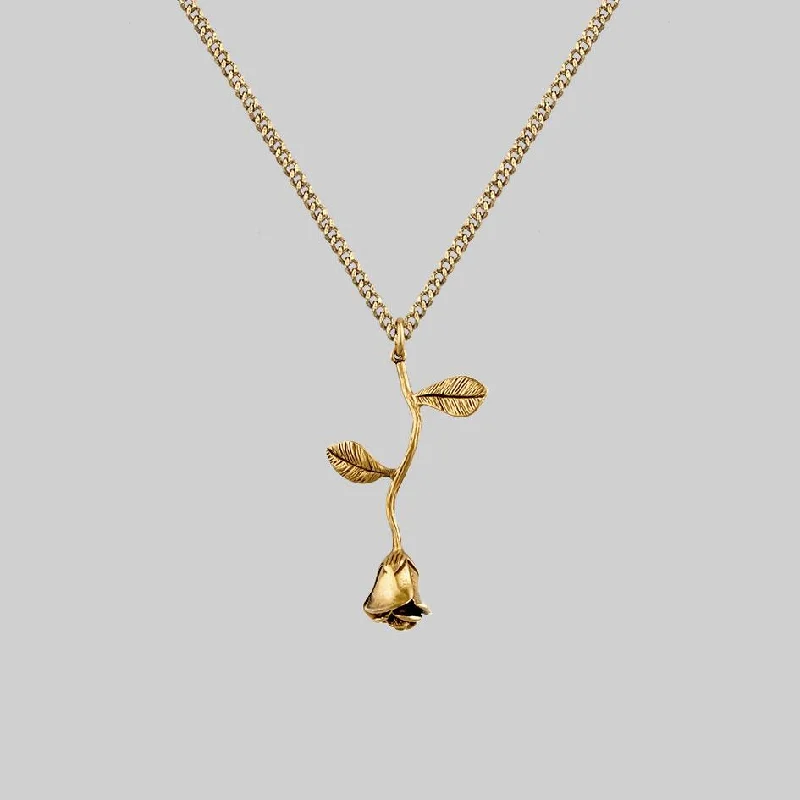 Women’s bar necklaces-BELLADONNA. Rose Stem Charm Necklace - Gold