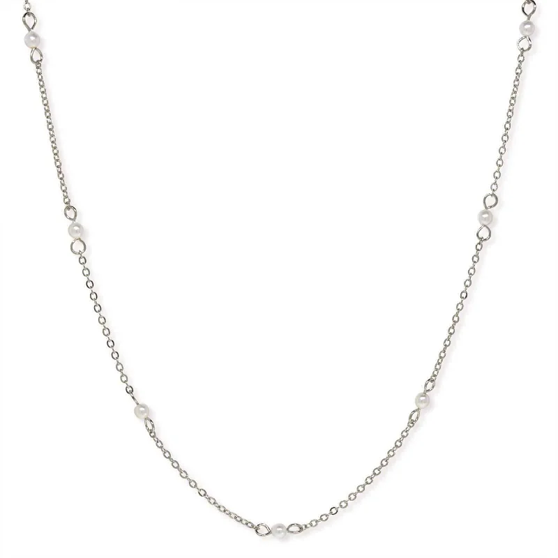 Women’s birthstone necklaces-1928 Jewelry White Faux Pearl Cable Chain Necklace 16"