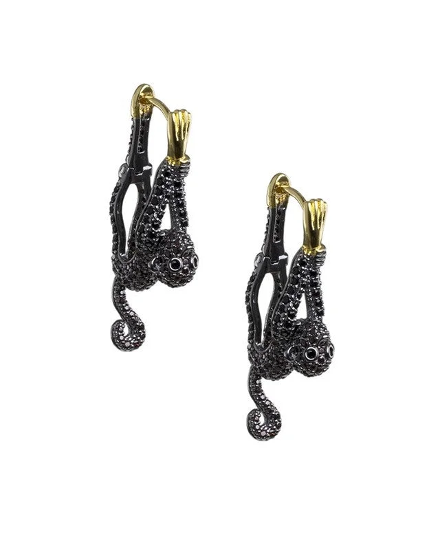 Women’s earrings with pearls-Pave Upside Down Monkey