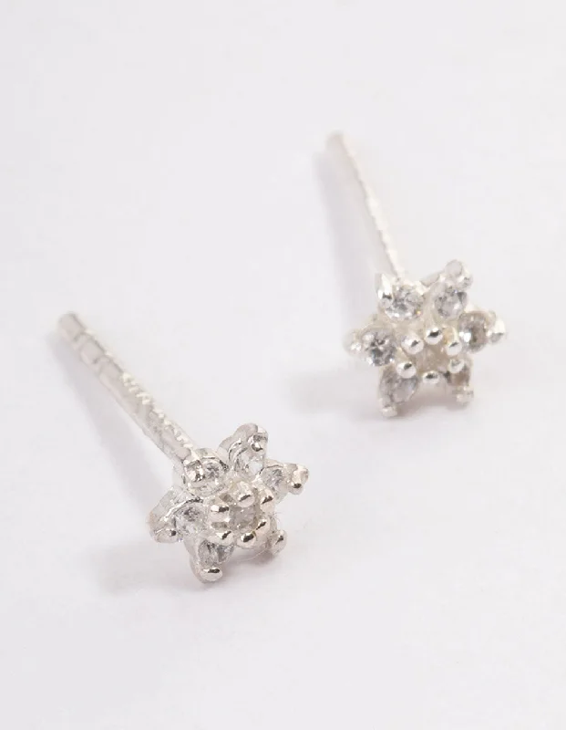 Women’s everyday earrings-Sterling Silver Cubic Zirconia Flower Stud Earrings