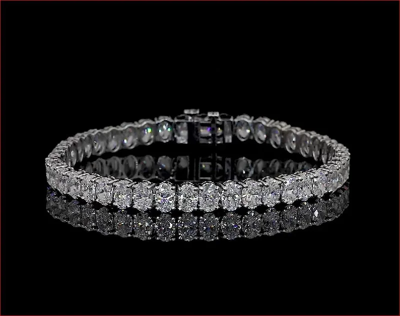 Women’s handmade bracelets-14k White Gold Lab Diamond Oval Approx. 7.11 CTTW Tennis Bracelet 7" F VS1/VS2