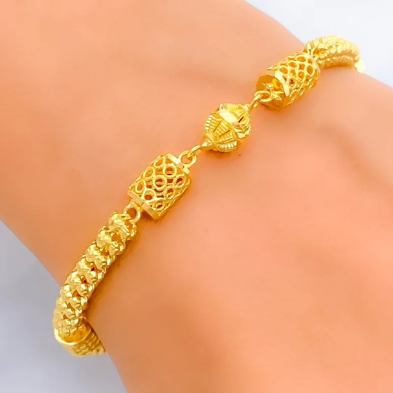 Women’s braided bracelets-Decadent Netted Barrel 22k Gold Bracelet