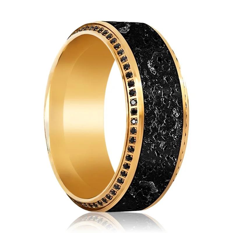 Women’s personalized engagement rings-KHORNE | 10K Yellow Gold with Lava and Black Diamonds