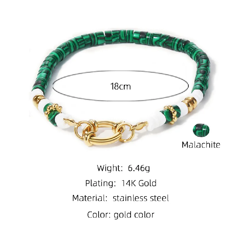 Women’s handmade bangles-Retro Geometric Malachite Titanium Steel 14k Gold Plated Bracelets In Bulk