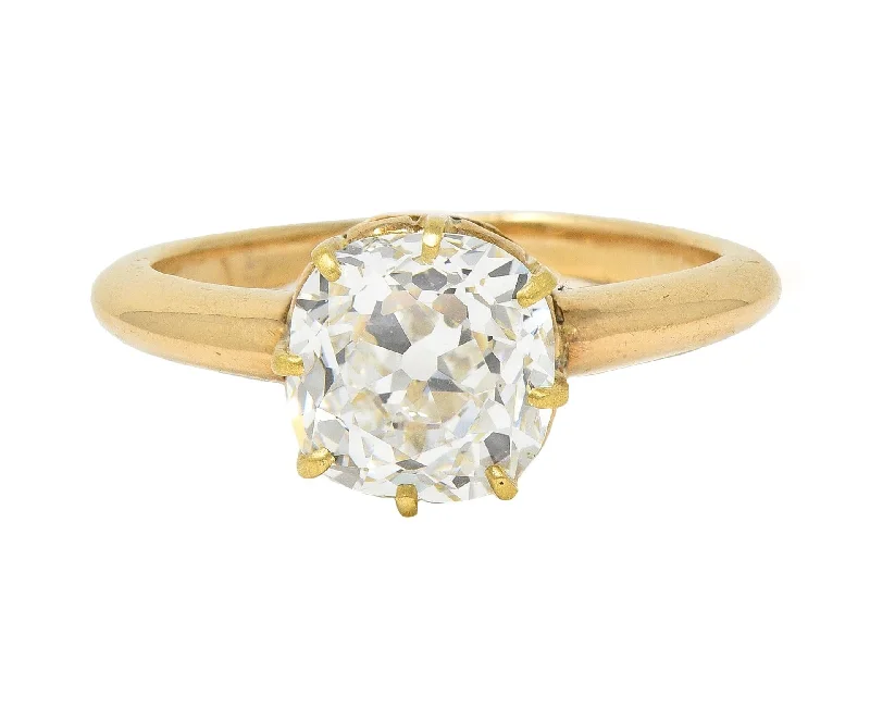 Women’s gold engagement rings-Victorian 2.11 CTW Old Mine Cut Diamond 14 Karat Yellow Gold Arch Antique Engagement Ring GIA