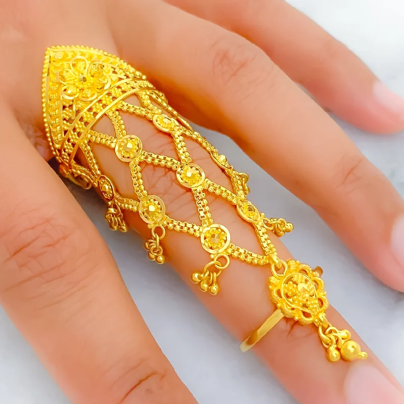 Women’s fancy color diamond rings-Unique Traditional Chained 22k Overall Gold Finger Ring