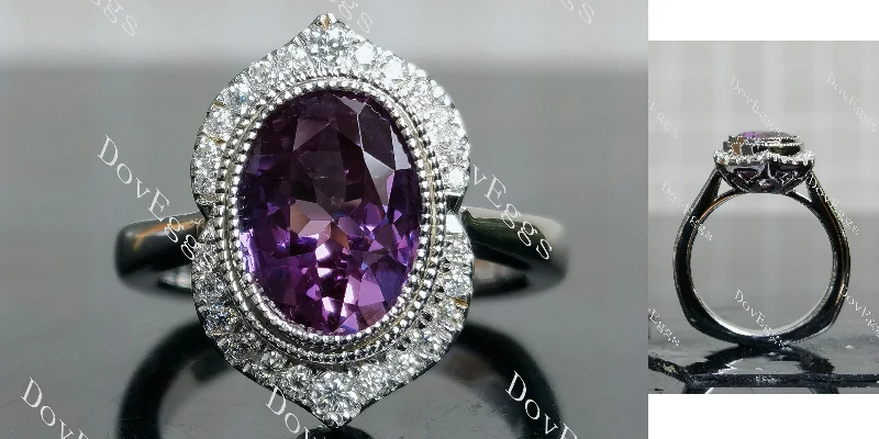 Women’s eco-friendly engagement rings-Doveggs oval flower shape halo colored gem engagement ring