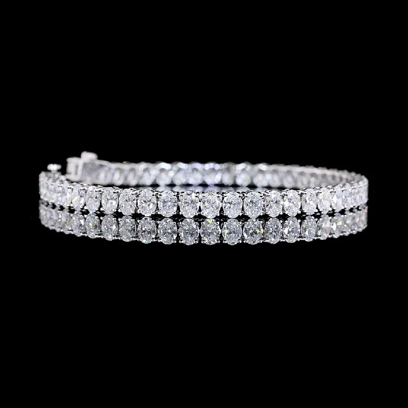 Women’s diamond bracelets-14k White Gold Lab Diamond Oval Approx. 10.63 CTTW Tennis Bracelet 7.50" E VS/VVS2