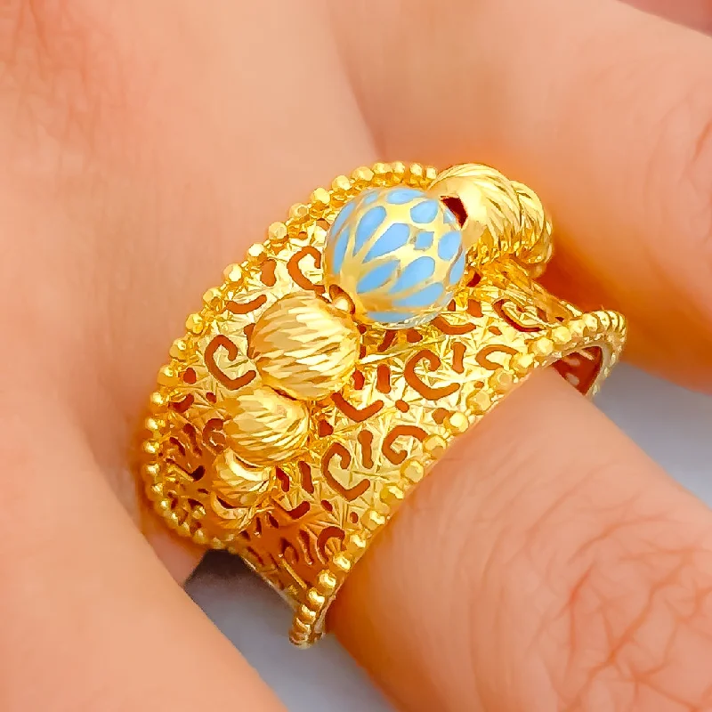 Women’s gold band rings-Elegant Sparkling 21k Gold Netted Ring