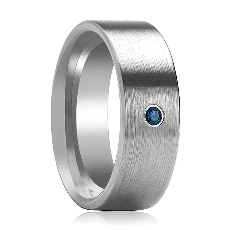 Women’s classic solitaire engagement rings-JAYCE | Tungsten Ring Blue Diamond