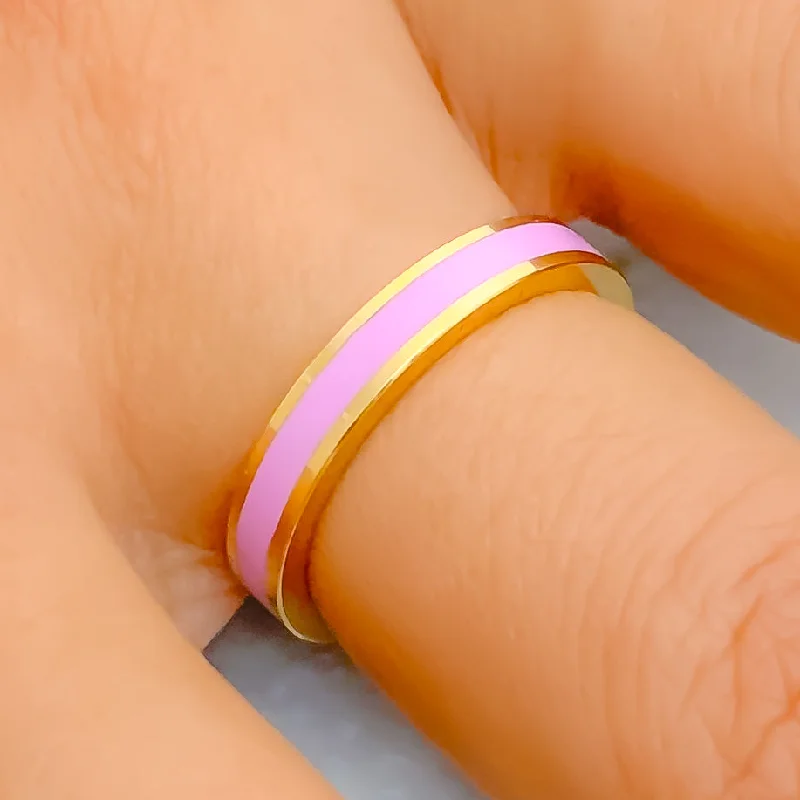 Women’s modern engagement rings-Fancy Blush Pink 22k Gold Enamel Band