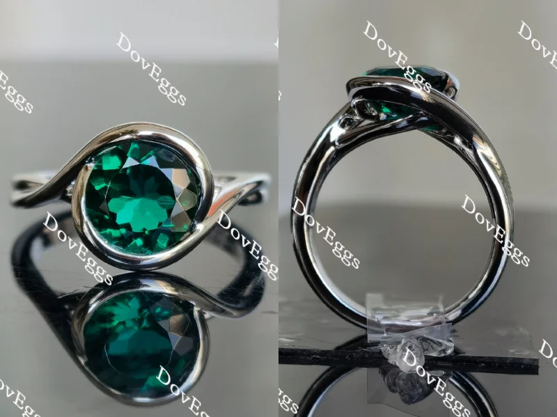 Women’s trendy engagement rings-Doveggs round solitaire zambia emerald colored gem engagement ring