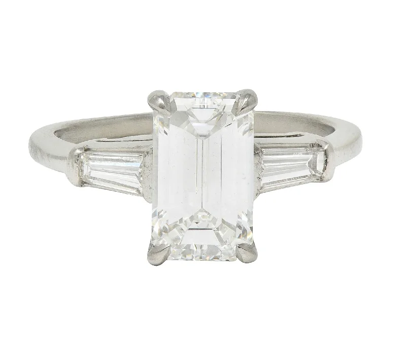 Women’s luxurious engagement rings-Mid-Century 2.56 CTW Emerald Cut Diamond Platinum Vintage Three Stone Engagement Ring GIA