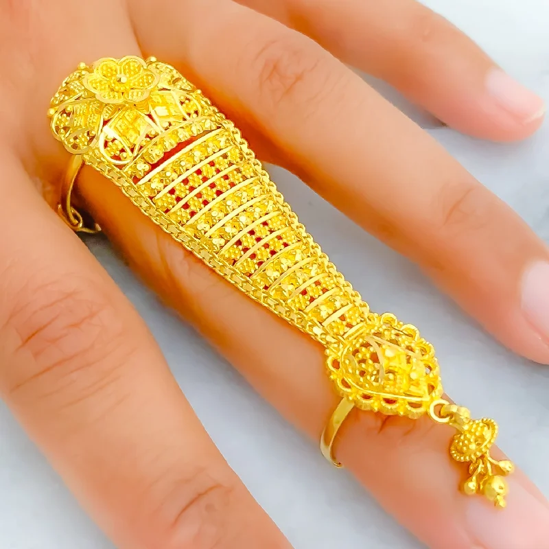 Women’s custom diamond rings-Detailed Timeless 22k Overall Gold Finger Ring