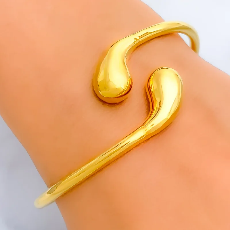 Women’s wide bracelets-Glossy Glowing 21k Gold Open Bangle Bracelet