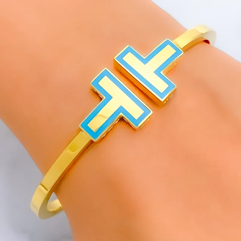 Women’s rose gold bracelets-Unique Turquoise Enameled 21k Gold Bangle Bracelet