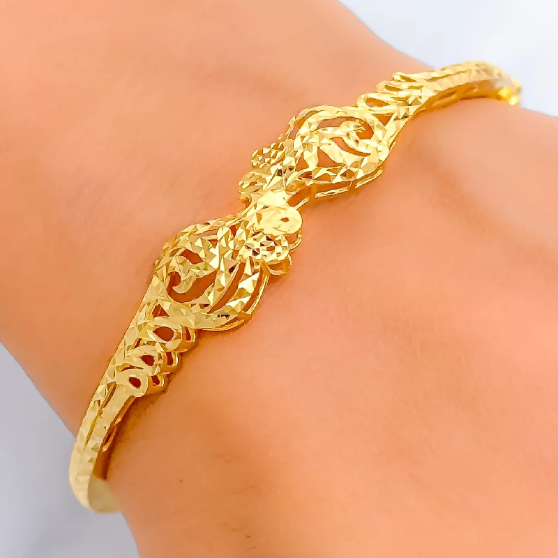 Women’s silver chain bracelets-Charming Faceted 22k Gold Motif Bangle Bracelet