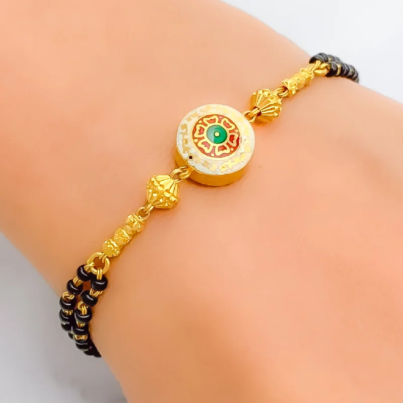 Women’s statement bangles-Tasteful Stately 22k Gold Black Bead Bracelet