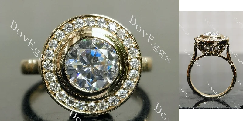 Women’s personalized engagement rings-Doveggs round halo vintage delicate moissanite engagement ring