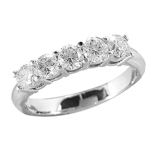 Women’s custom engraved rings-14KW  1.00CTW 5-STONE DIA RING