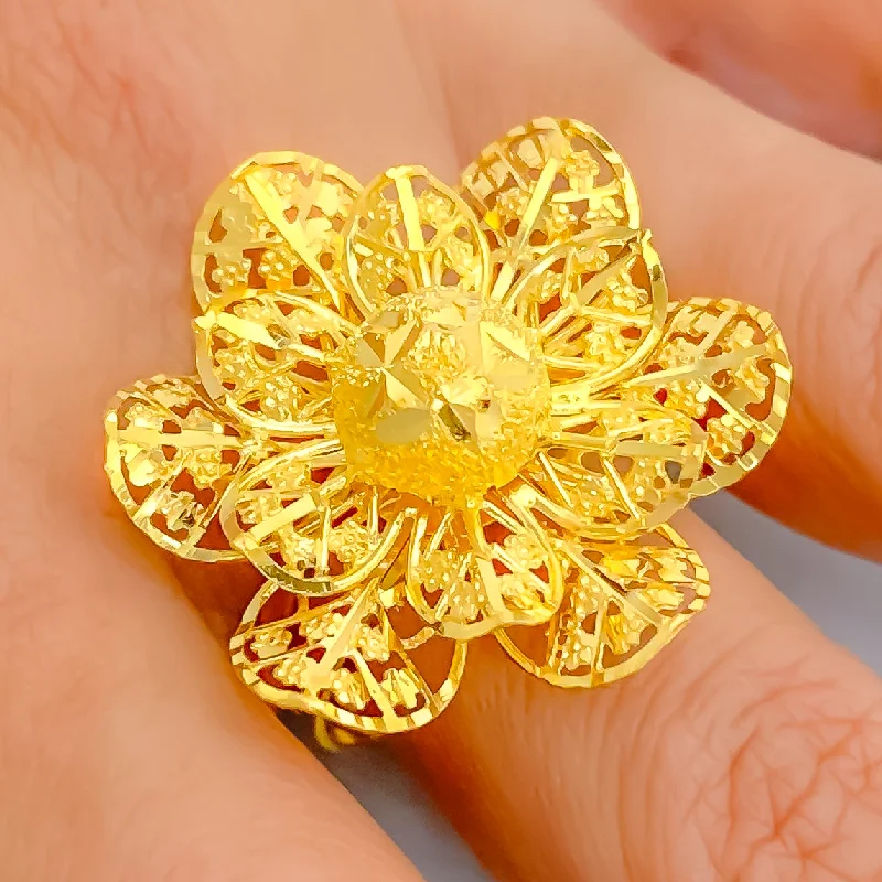 Women’s heart-shaped rings-Radiant Regal 22k Gold Beaded Flower Ring