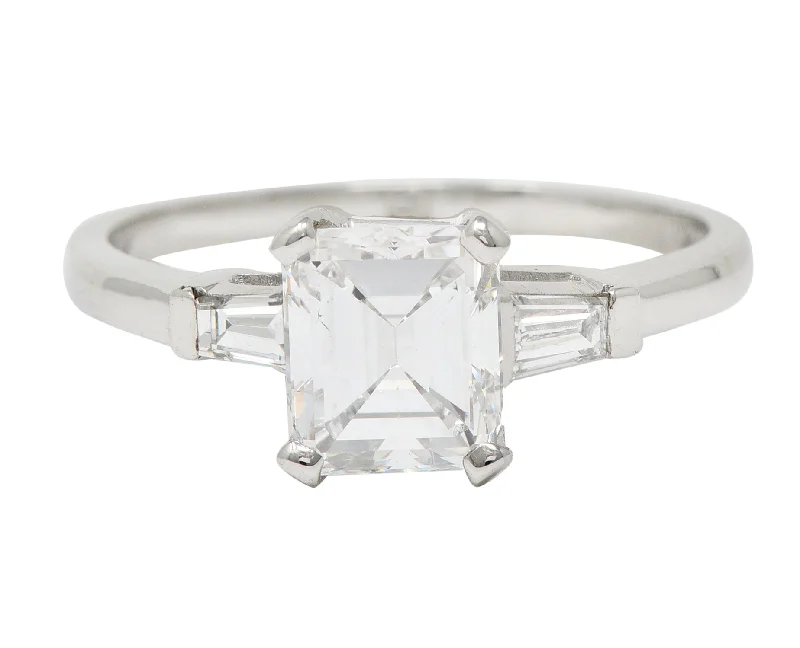 Women’s classic solitaire engagement rings-Mid-Century 2.02 CTW Emerald Cut Diamond Platinum Cathedral Vintage Engagement Ring GIA